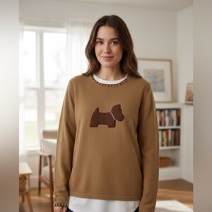 Tan Crewneck Sweater with Dog Motif